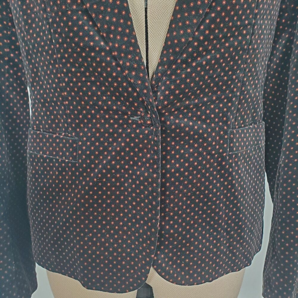Vintage Chaus Women’s Blazer Size 8 Black Orange Polka Dot Cotton Velvet Pockets - Picture 4 of 11